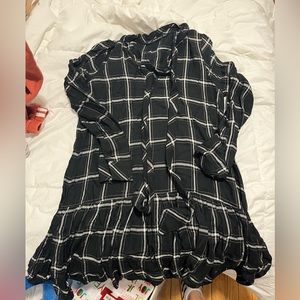 Zara Black Plaid Dress with neck tie and drop hem